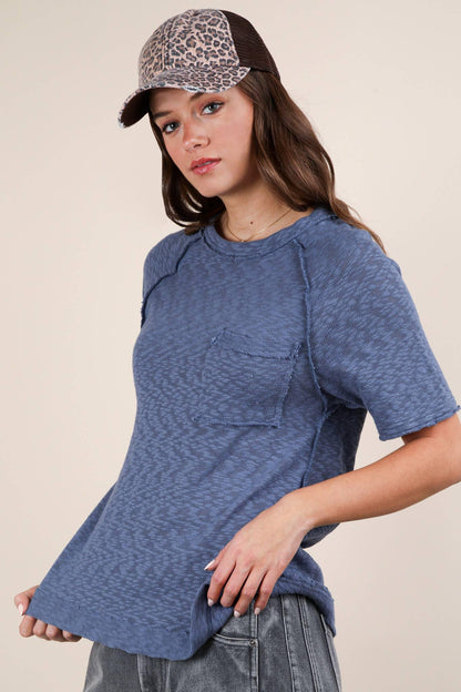 Solid Casual Knit Top with Patch Pocket - Southern Sassy Boutique