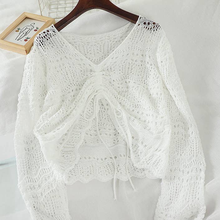 Hollow Knit Drawstring Pullover
