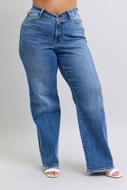 High Waisted V-Front WB Vintage Wash Straight Fit