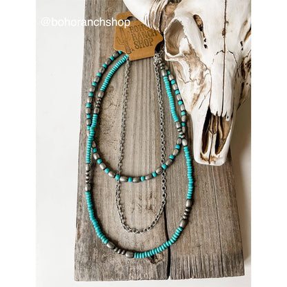 Western Semi Stone Layered Navajo Bead Neckace - Southern Sassy Boutique