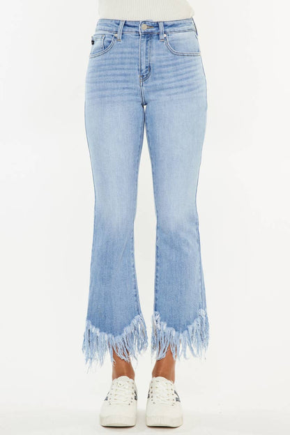 HIGH RISE CROP BOOTCUT DENIM PANTS-KC9354M - Southern Sassy Boutique