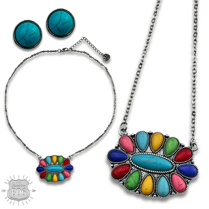 Stone Flower Necklance Set