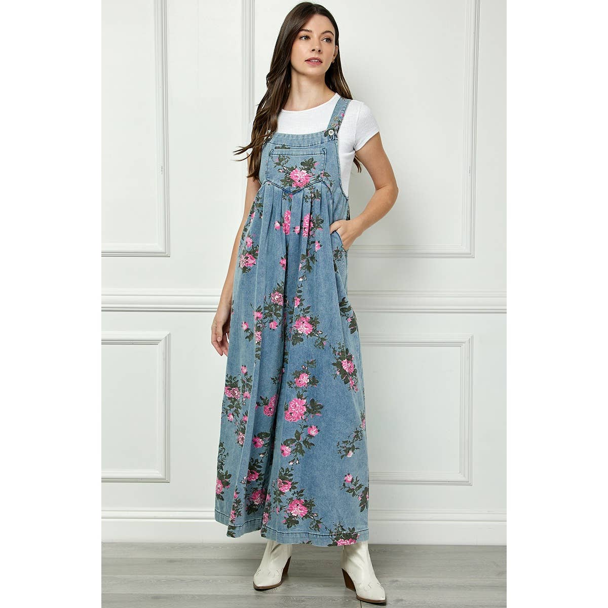 Painted Floral Sleeveless Jumpsuit