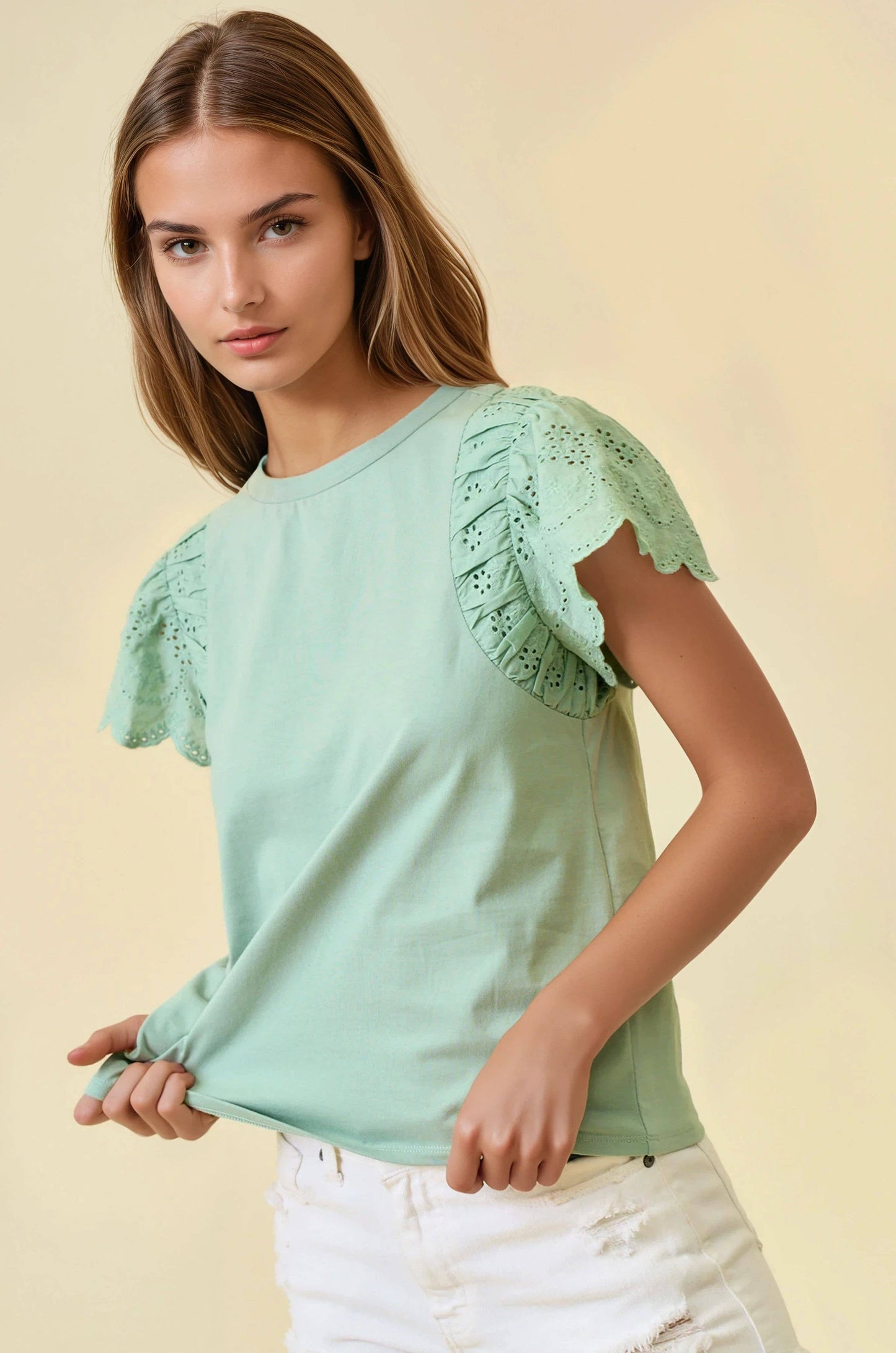 Ruffle Eyelet Solid Top