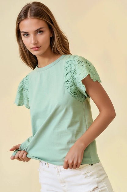Ruffle Eyelet Solid Top