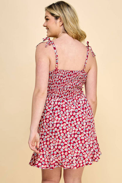 Curvy Floral Tie Mini Dress