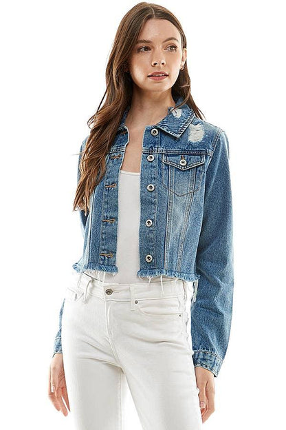 Ladies Distressed Denim Jacket - Southern Sassy Boutique