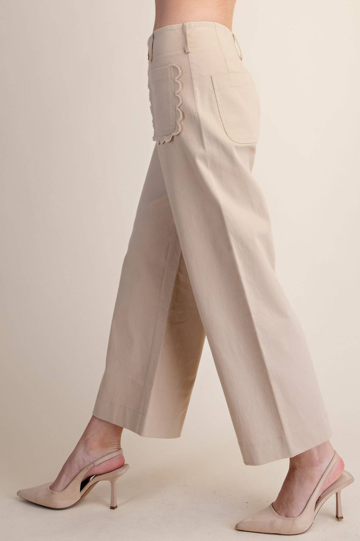 Colette Cropped Scallop Pocket Detail Wide-Leg Pants