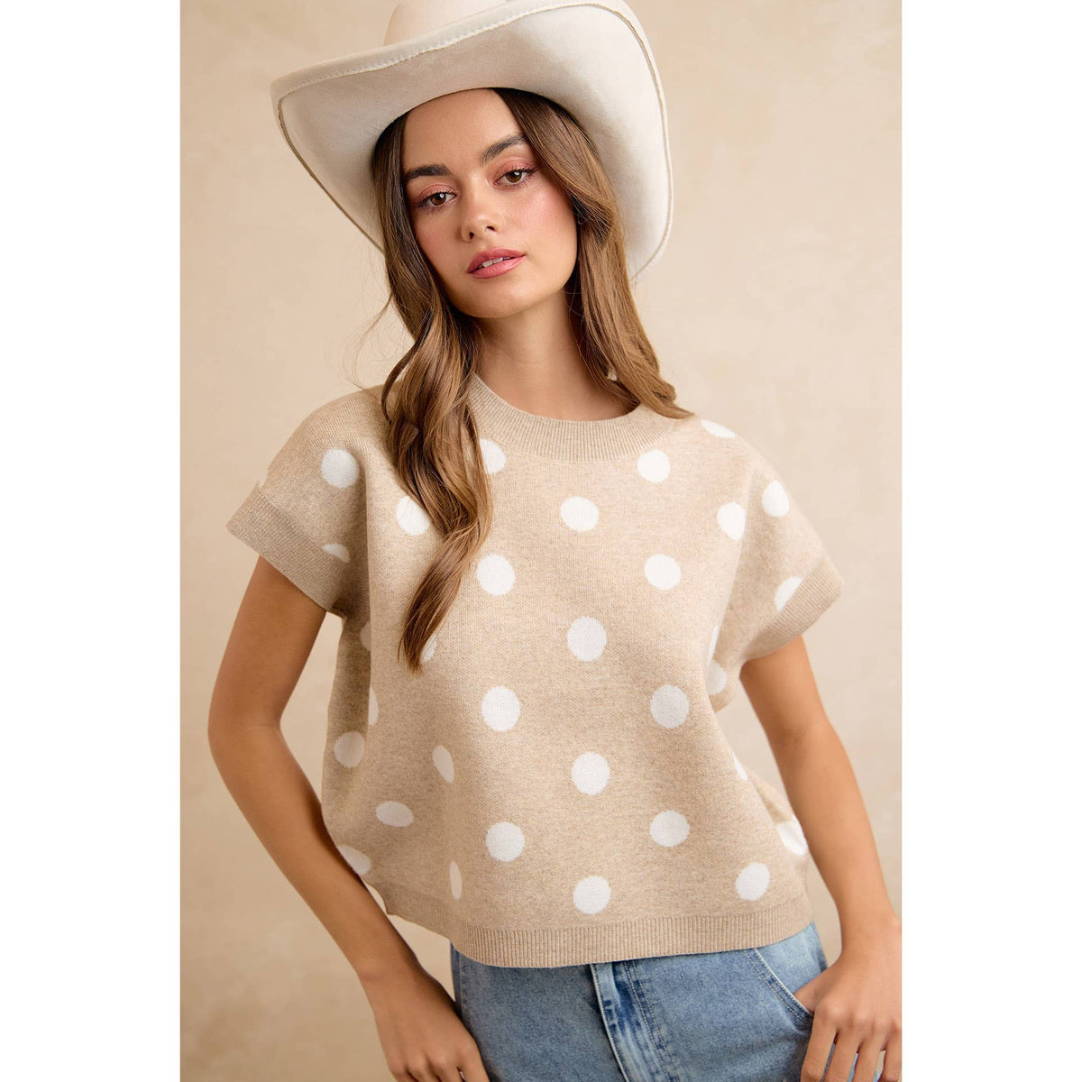 Polka Dot Knit Sleeveless Sweater