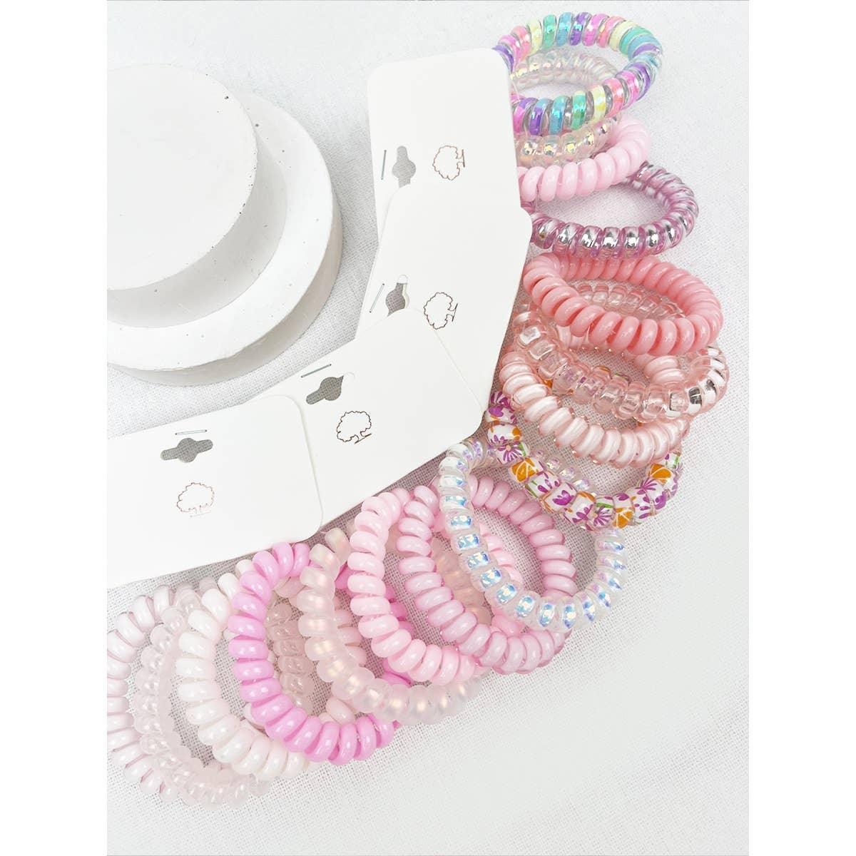 Pink Multi Design Spiral Hair Ties - Southern Sassy Boutique
