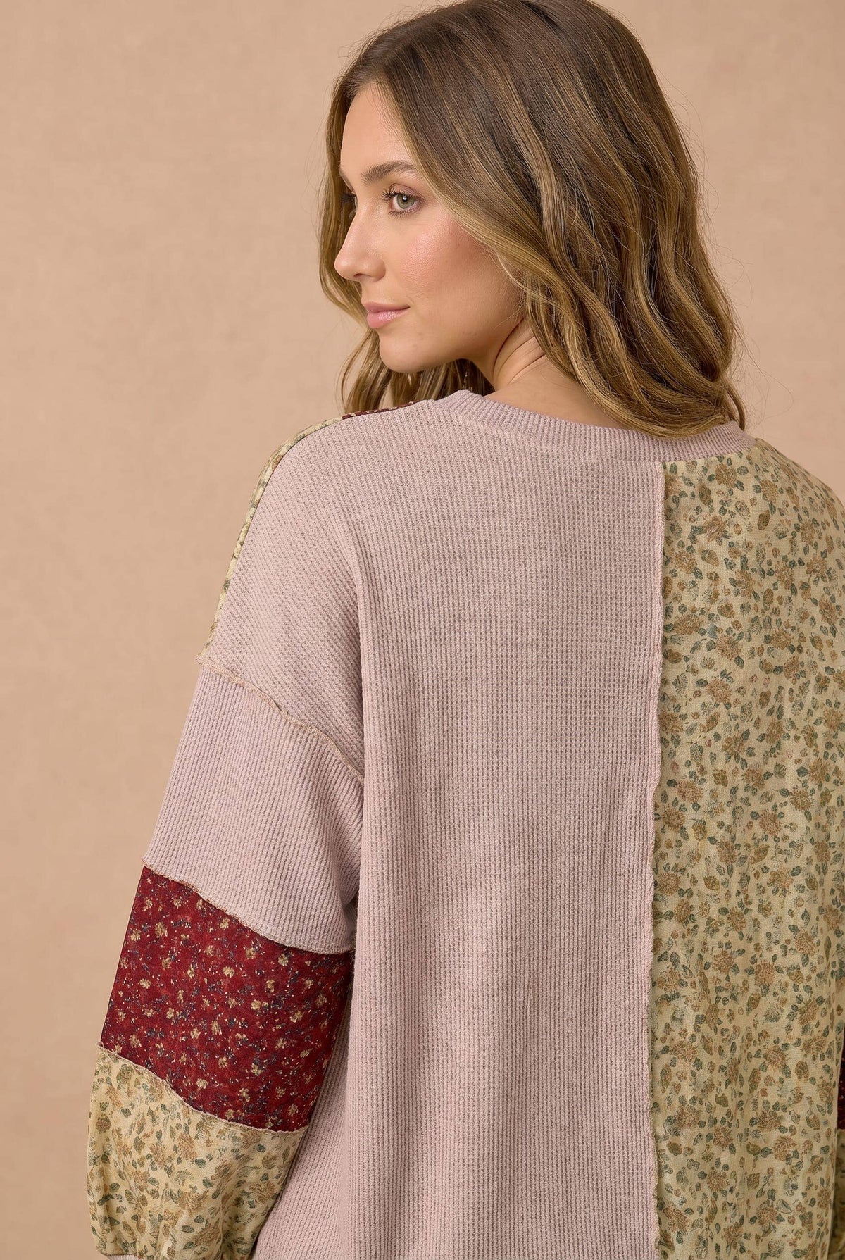 Mixed Print Color Block Patchwork Knit Top