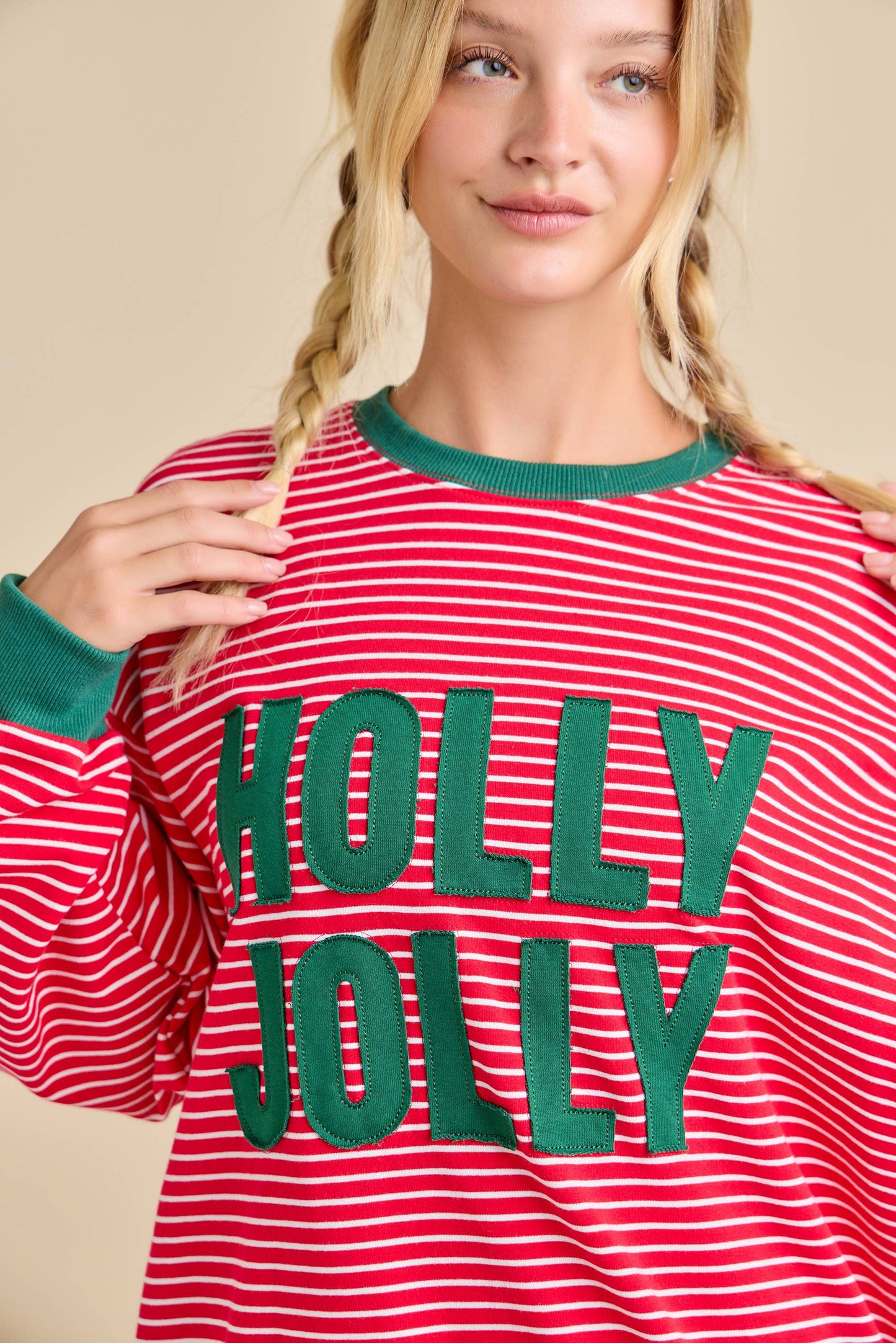 Holly Jolly Patchwork Over Stripe Pullover