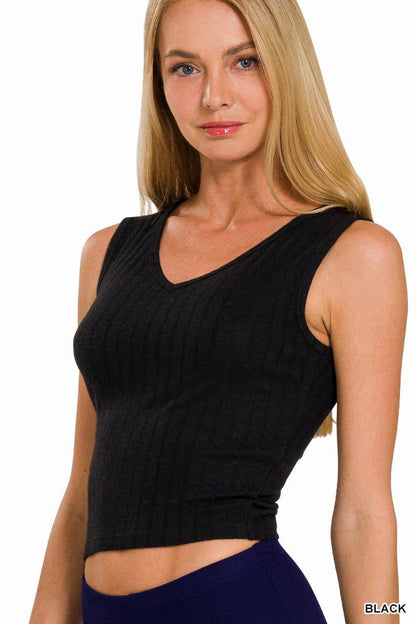 Ribbed V Neck Cropped Tank Top