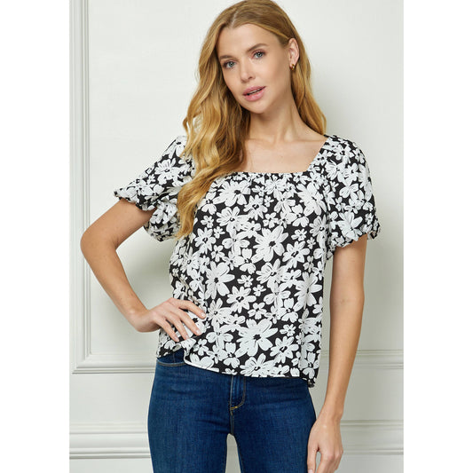 Short Bubble Sleeve Trapeze Blouse