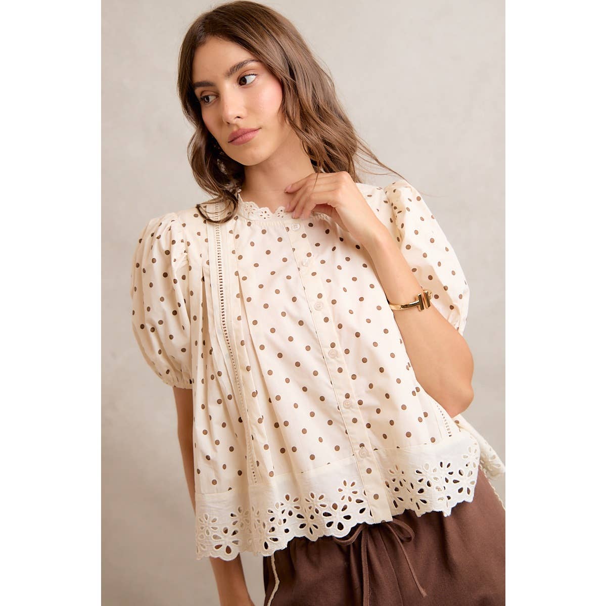 Polka Dot Cotton Lace Trim Blouse