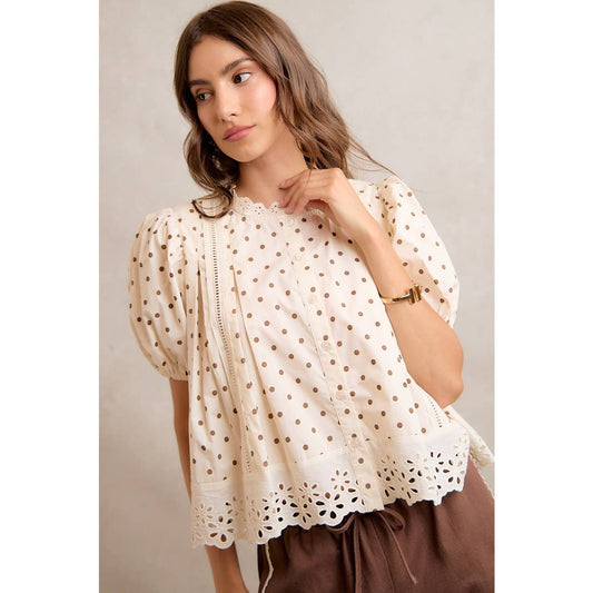 Polka Dot Cotton Lace Trim Blouse