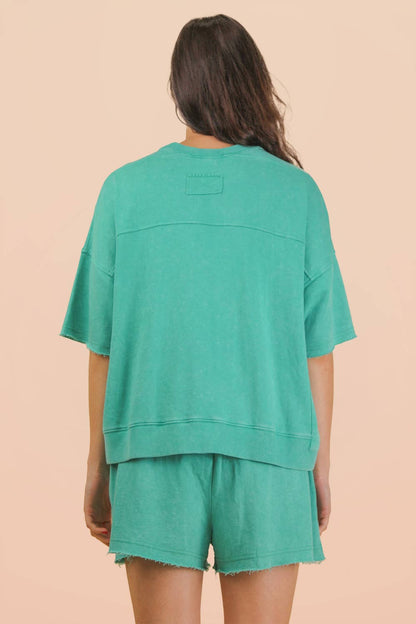 PLUS SIZE Mineral Washed Knit Casual Top & Shorts