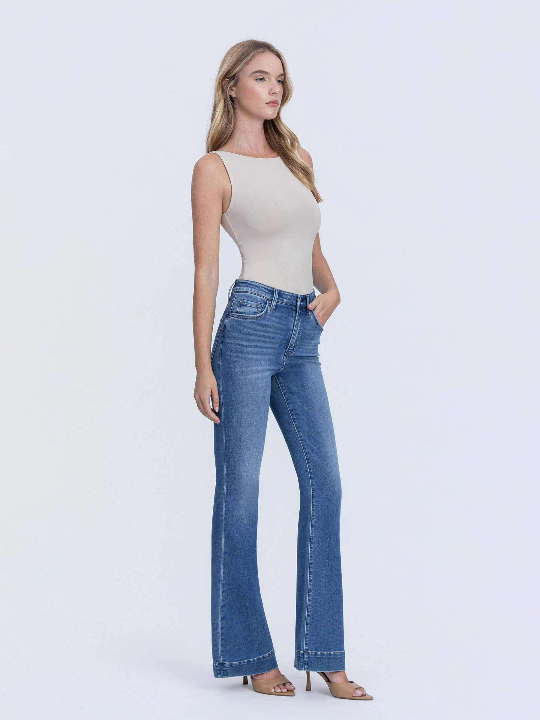 SUPER HIGH RISE TROUSER HEM FLARE JEANS LV1955 - Southern Sassy Boutique