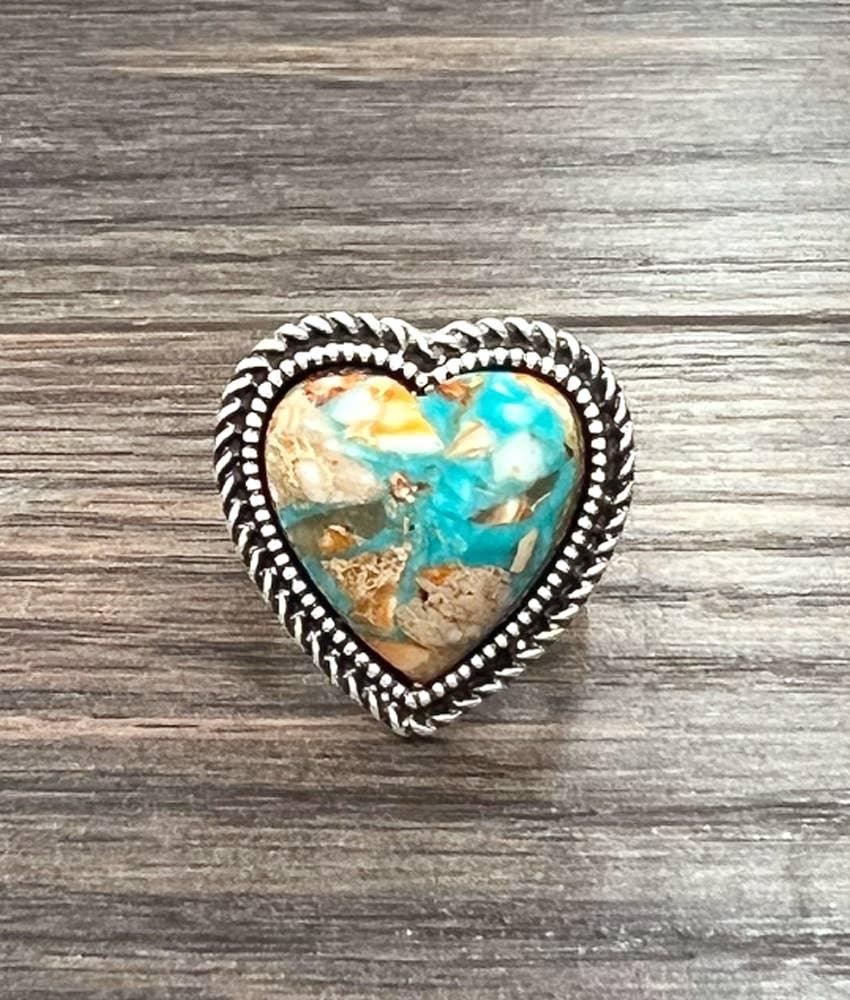 750517, Heart Gemstone Adjustable Ring - Southern Sassy Boutique