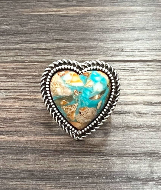 750517, Heart Gemstone Adjustable Ring