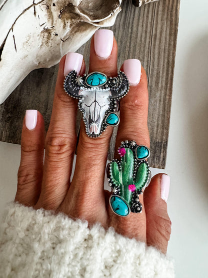 Western Pendant Adjustable Ring - Cactus | Steer  - Southern Sassy Boutique