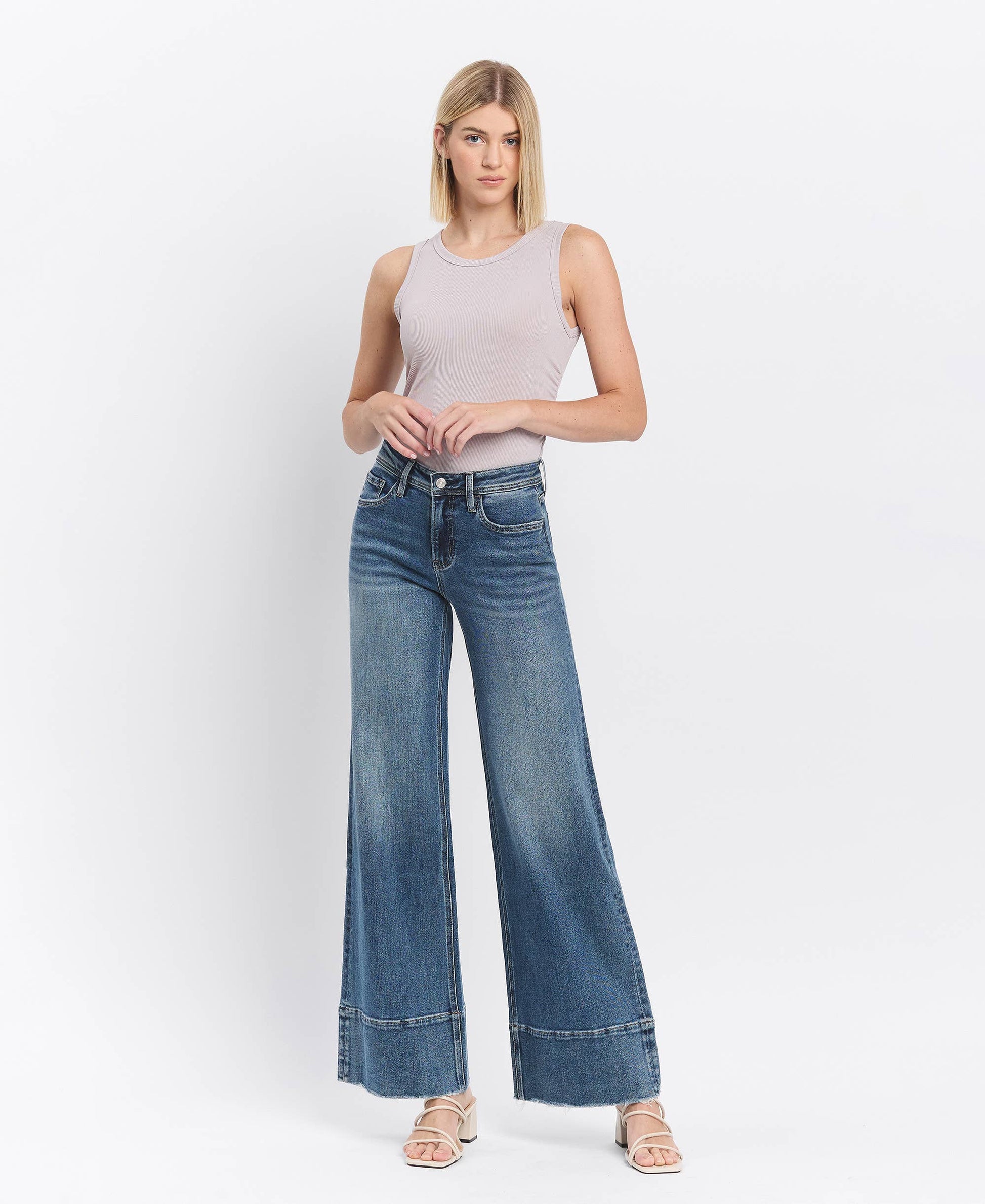 HIGH RISE A LINE WIDE LEG JEANS - Southern Sassy Boutique