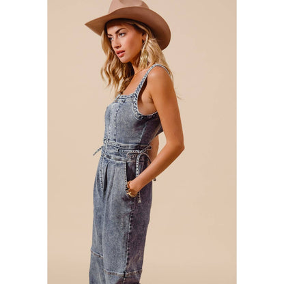 BACK CUTOUT ZIP UP DENIM JUMPSUIT OVERALLS