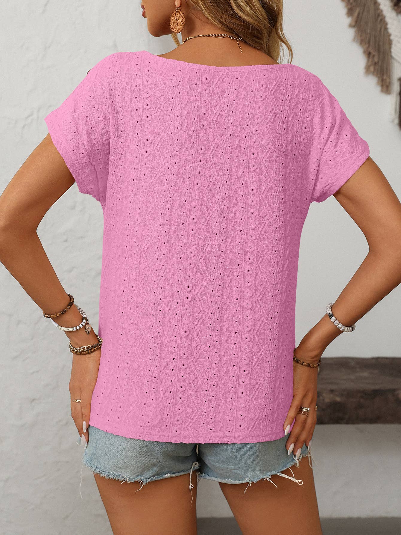 Eyelet Button Detail Short SleeveTop
