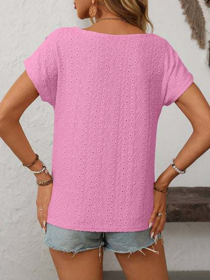 Eyelet Button Detail Short SleeveTop