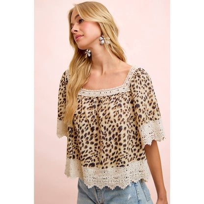Leopard & Lace Square Neck Blouse