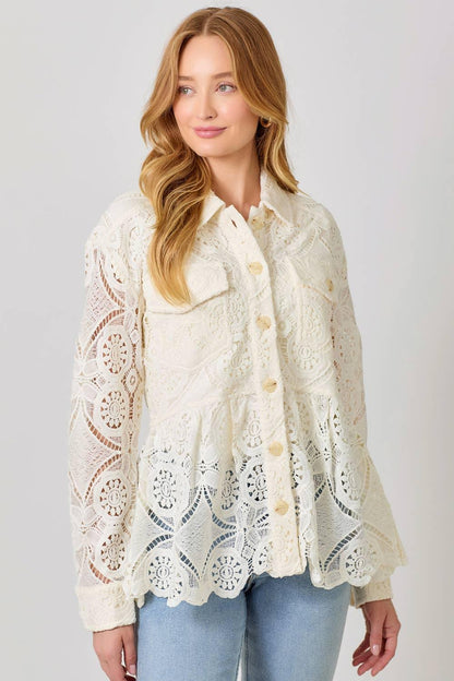 Lace Peplum Trucker Jacket - Southern Sassy Boutique