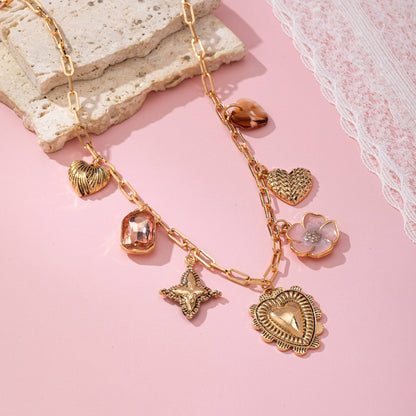Heart and Flower Charm Necklace