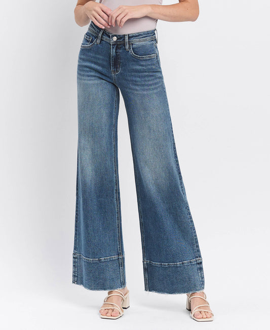 HIGH RISE A LINE WIDE LEG JEANS - Southern Sassy Boutique