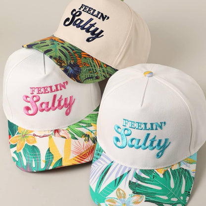 Feelin' Salty Letter Embroidery Floral Trucker Hat - Southern Sassy Boutique