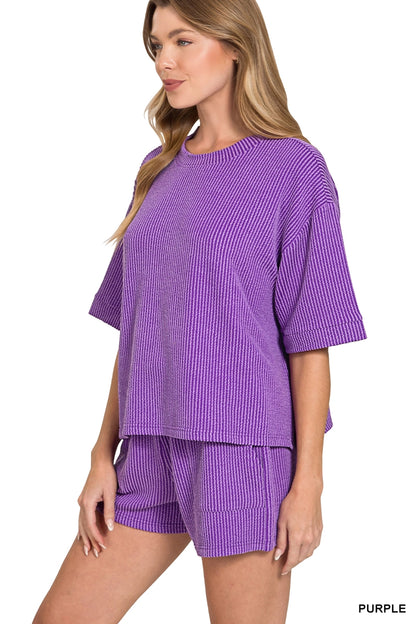 Ribbed Half Sleeve Tee & Short Pants 2PC Set