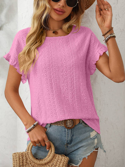 Eyelet Ruffle Short Sleeve Top