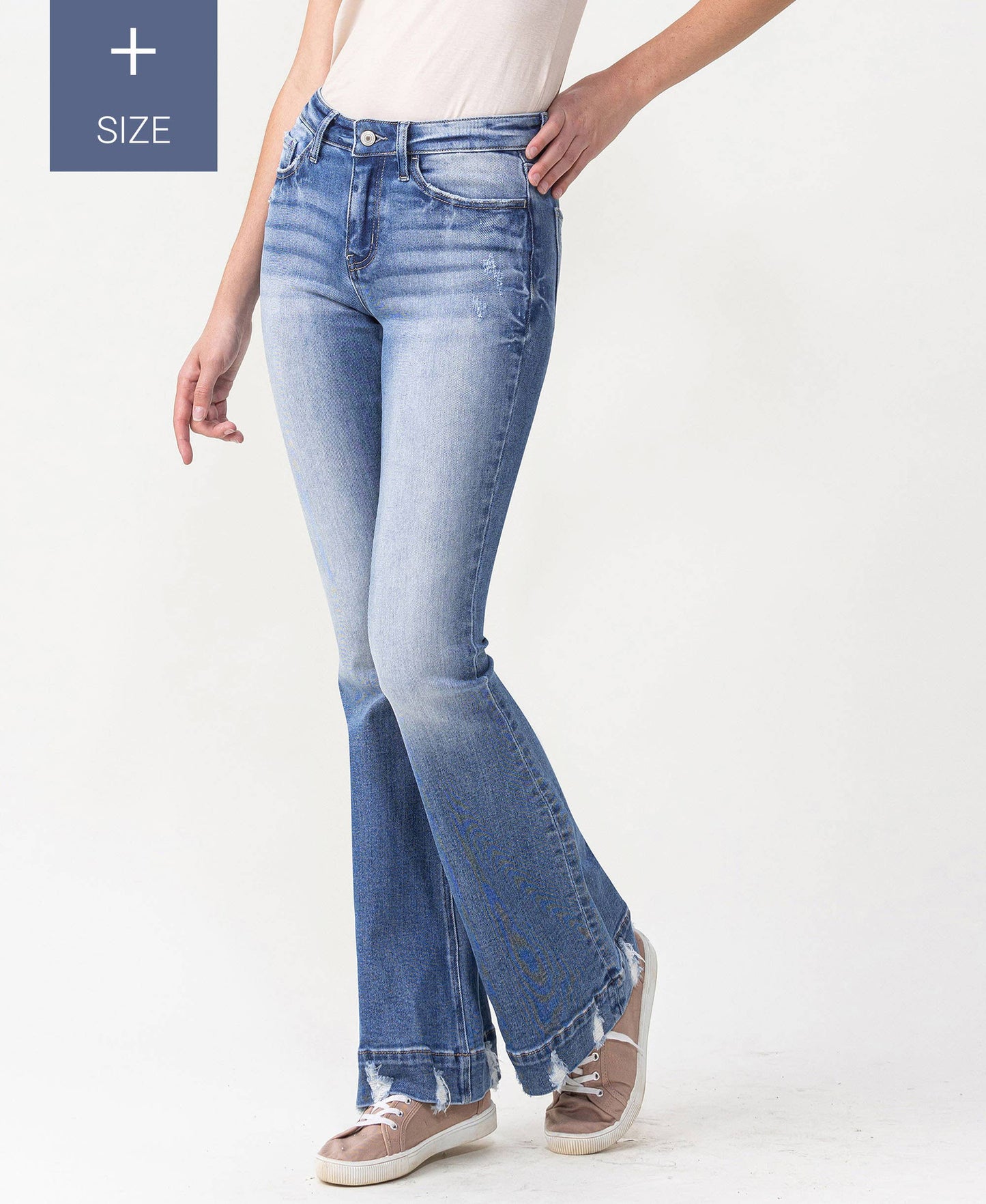 PLUS SIZE MID RISE TROUSER HEM FLARE JEANS - Southern Sassy Boutique