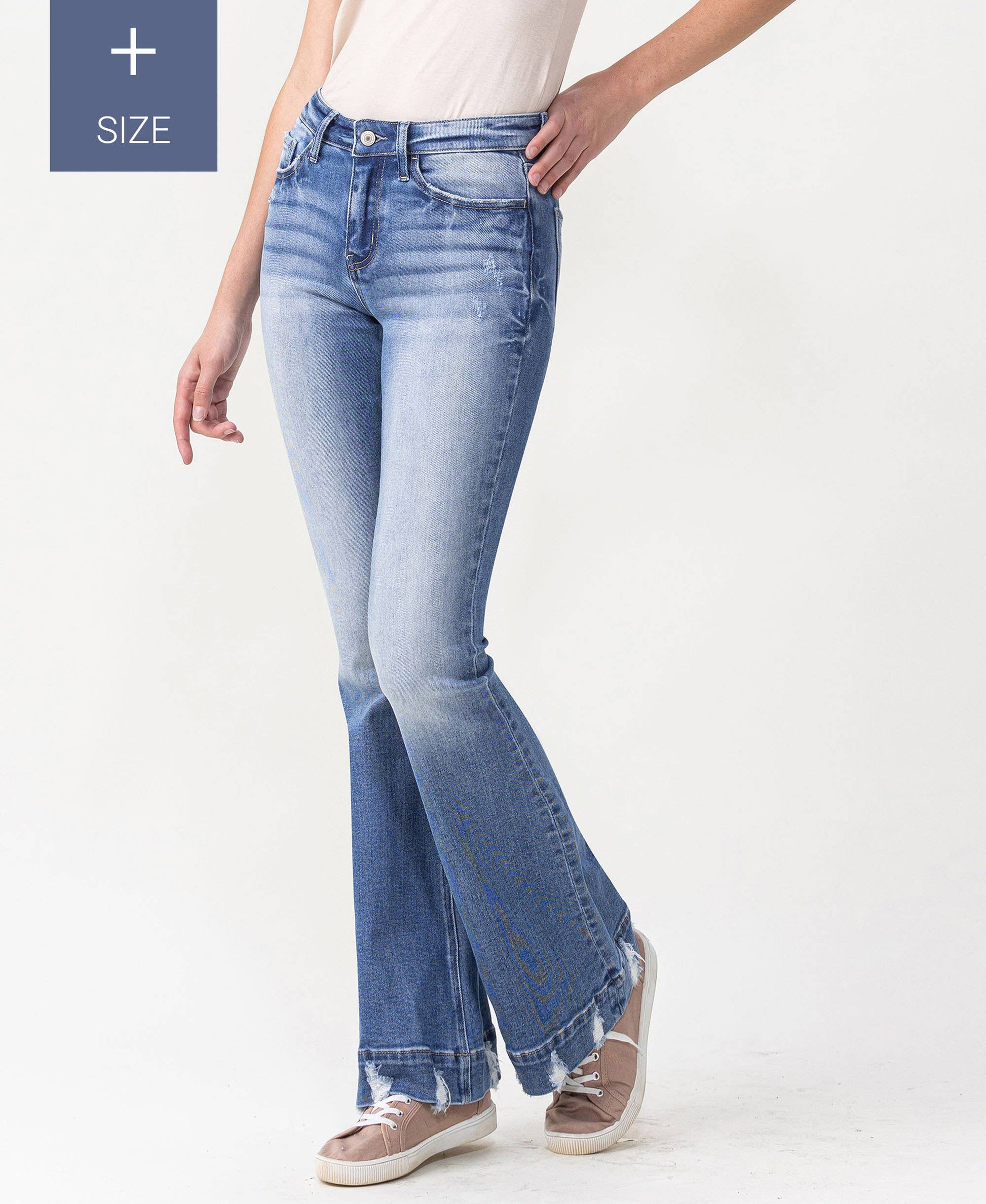 PLUS SIZE MID RISE TROUSER HEM FLARE JEANS - Southern Sassy Boutique