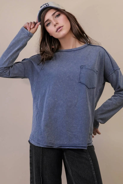 Mineral Washed Casual Knit Top - Southern Sassy Boutique