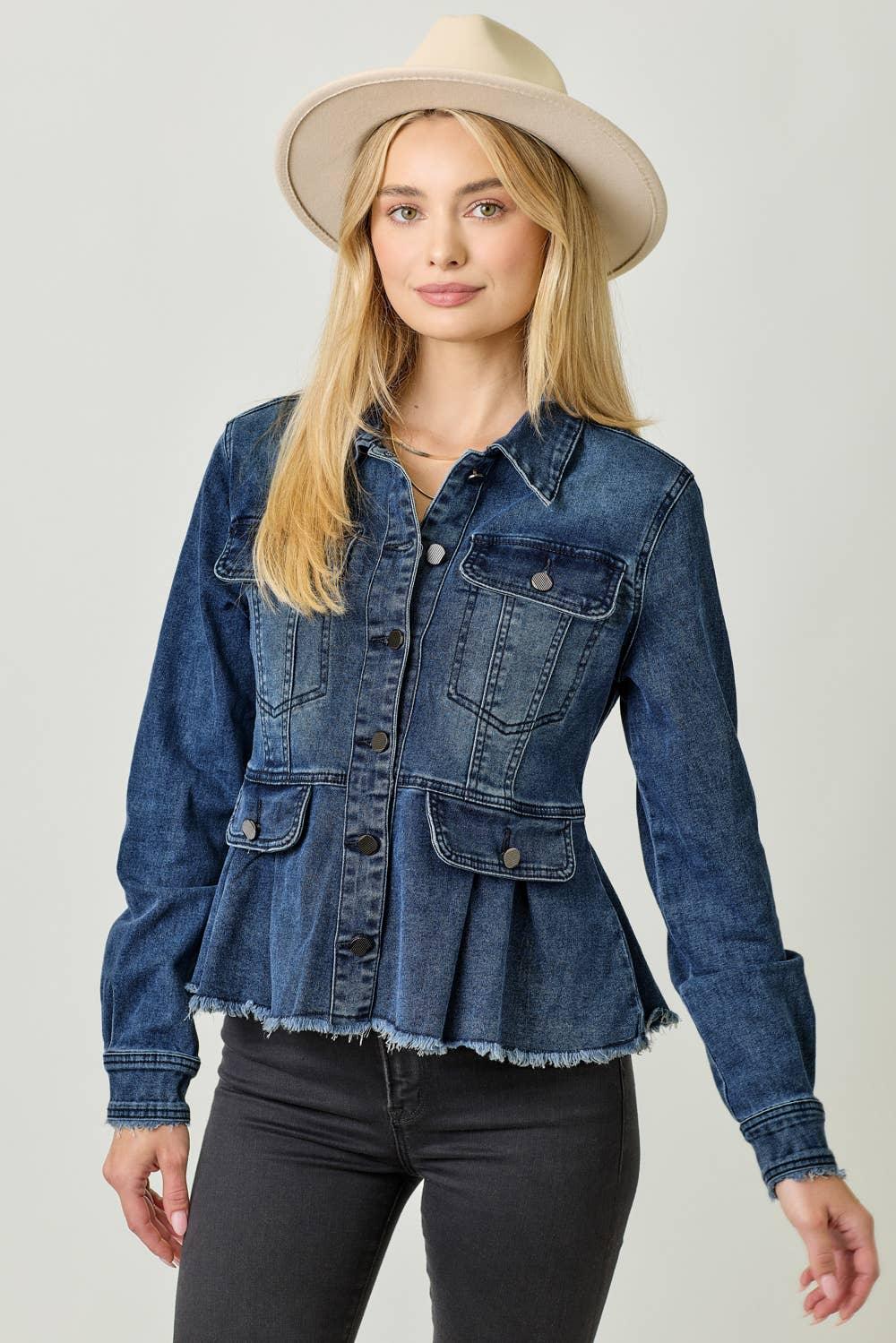Washed Denim Peplum Jacket - Southern Sassy Boutique
