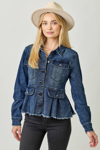 Washed Denim Peplum Jacket - Southern Sassy Boutique