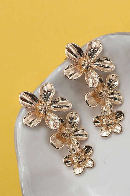 Gold Flower Cascade Drop Earrings