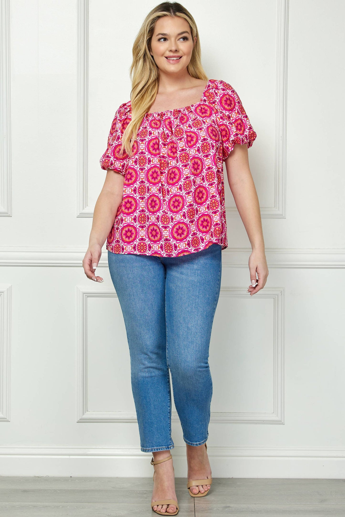 Curvy Bubble Sleeve Trapeze Blouse