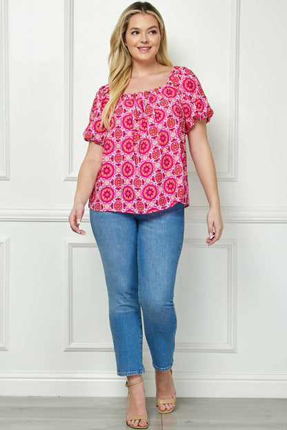 Curvy Bubble Sleeve Trapeze Blouse