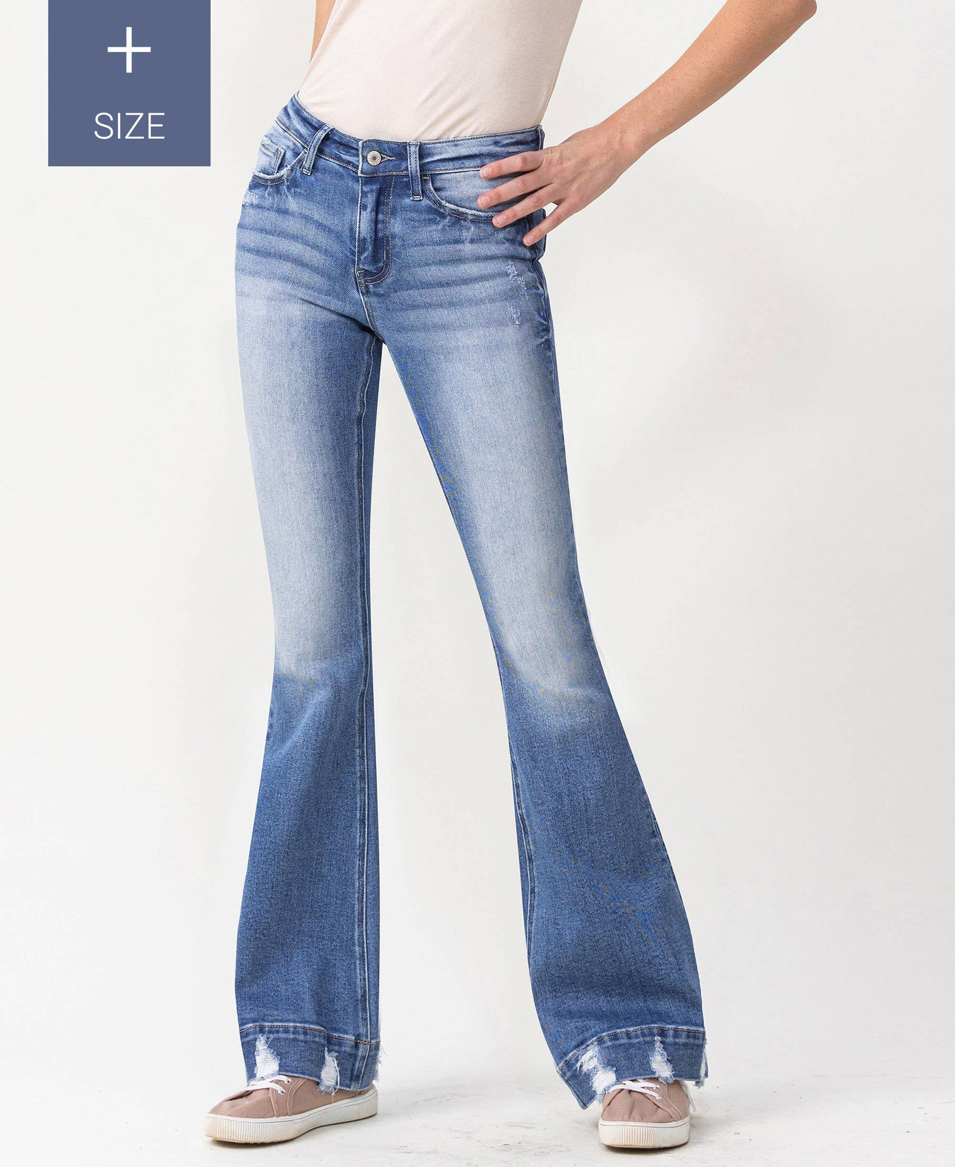 PLUS SIZE MID RISE TROUSER HEM FLARE JEANS - Southern Sassy Boutique