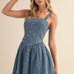 STAR PRINTED DENIM FLARED MINI DRESS