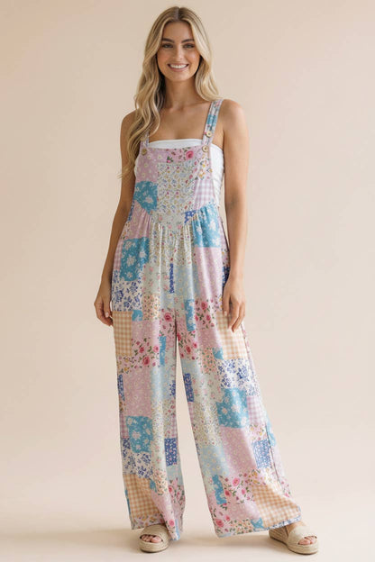 Floral Patchwork Wide Leg Bib Overalls