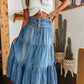 Bohemian Tiered Denim Skirt A-Line