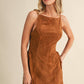 SUEDE SIDE LACE UP SLEEVELESS BOAT NECK MINI DRESS