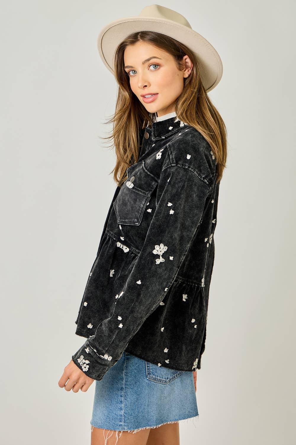 Washed Terry Mix Peplum Jacket - Southern Sassy Boutique